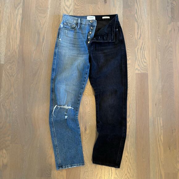 Frame Le Sylvie Slender Straight Leg Two Tone Jeans RARE Women’s Size 27 - Picture 3 of 10